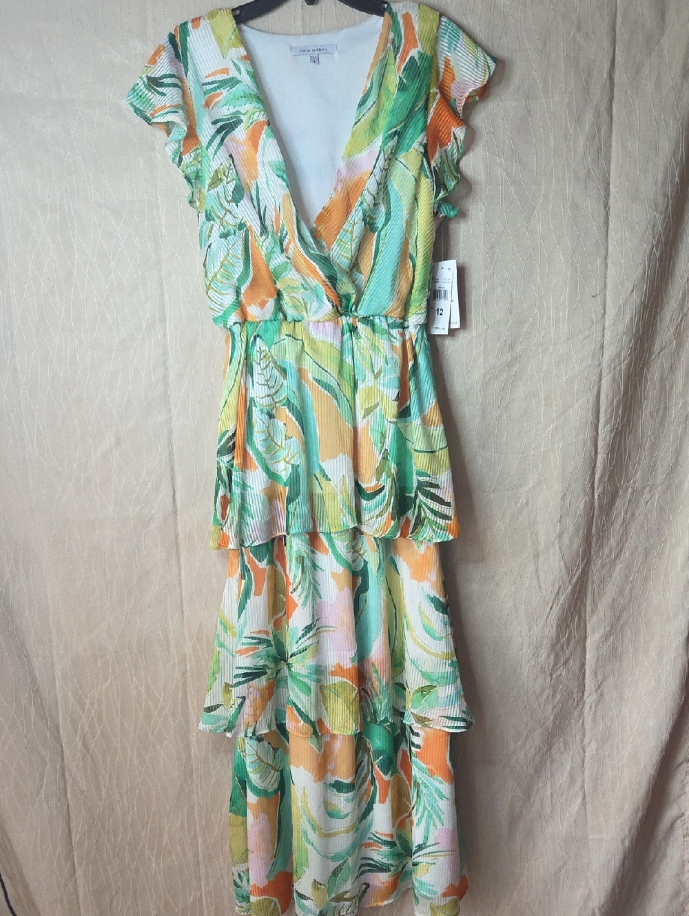 julia jordan Green & Orange Floral Tiered Maxi Dress